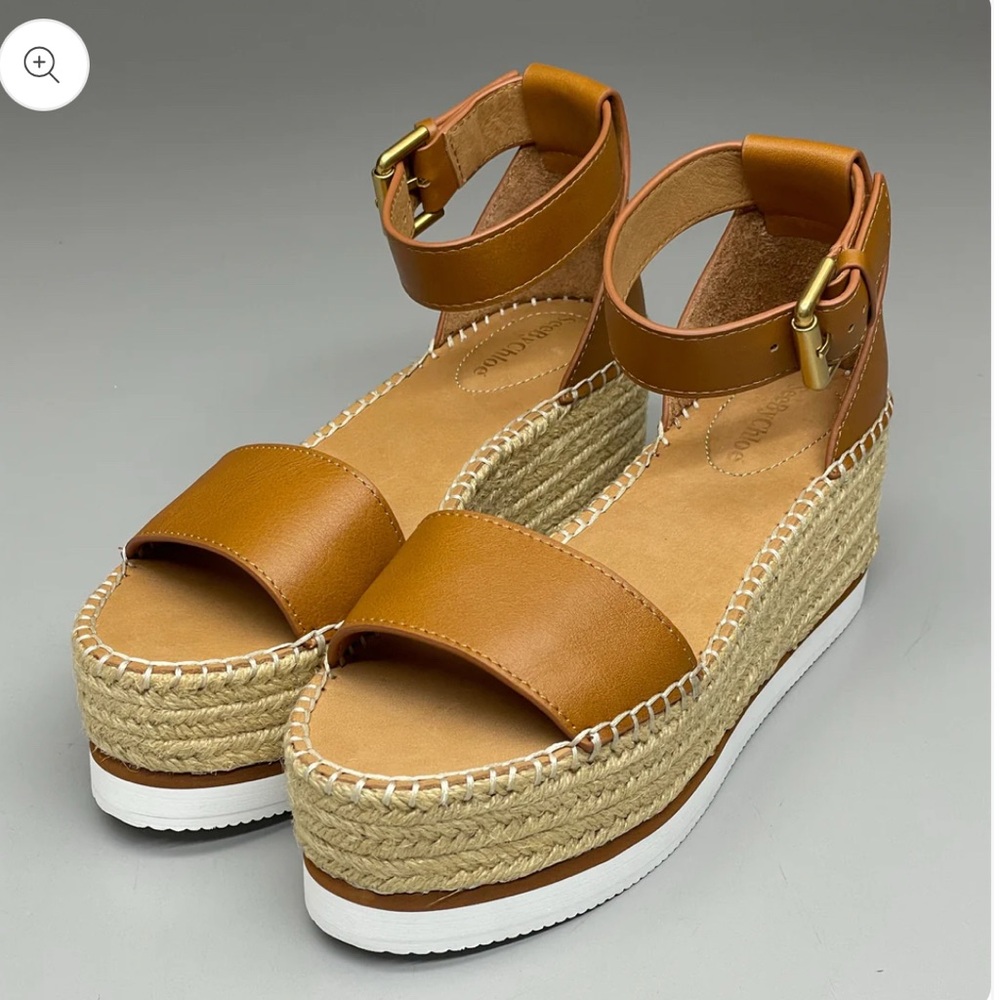 SEE BY CHLOÉ Glyn flatform Texan Calf Skin Espadrilles in Tan Sandals - Picture 2 of 10